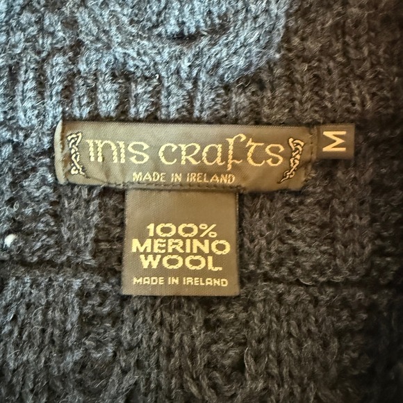 Cozy Inis Crafts Merino Wool Aran Sweater Jacket Chunky Knit Cabin-Core Medium - Picture 5 of 5